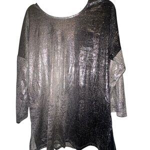 Metallic Silver Sparkle Tunic Top Dolman Sleeve Party Blouse Size L